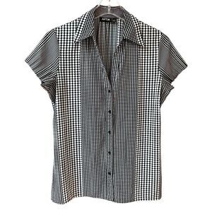 Apt. 9 Black White Polka Dot Shirt Sleeve Blouse M